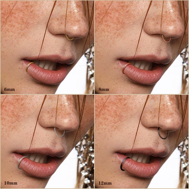 LOYALLOOK 18-24Pcs 20G 316L Stainless Steel Nose Ring Hoop Cartilage Hoop Septum Piercing 6-12mm - Image 4