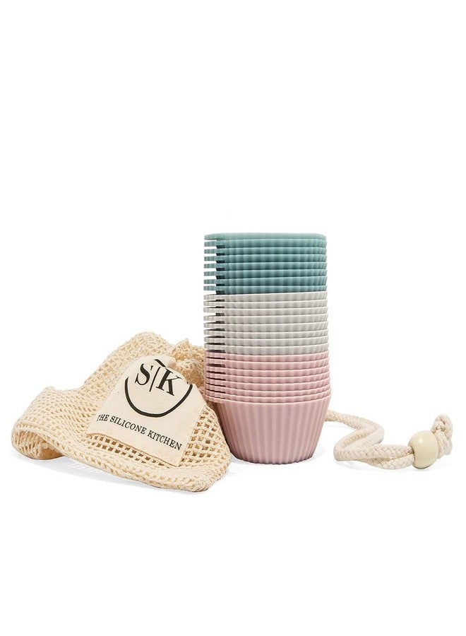 The Silicone Kitchen قوالب خبز سيليكون قابلة لإعادة الاستخدام من ذا سيليكون كيتشن، بطانات سيليكون للكب كيك، خالية من مادة BPA، عادية، عبوة من 24 قطعة، وردي، رمادي، أزرق - Image 2