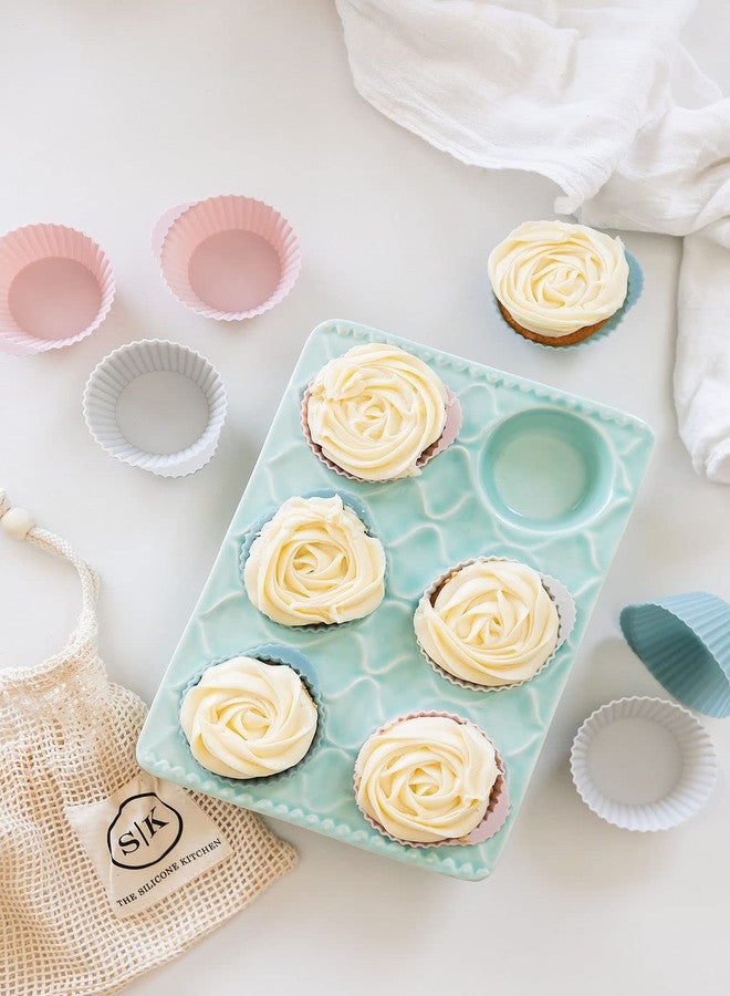 The Silicone Kitchen قوالب خبز سيليكون قابلة لإعادة الاستخدام من ذا سيليكون كيتشن، بطانات سيليكون للكب كيك، خالية من مادة BPA، عادية، عبوة من 24 قطعة، وردي، رمادي، أزرق - Image 4
