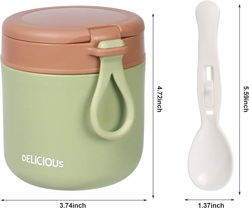 Wosta Travel Soup Bowl Set, Insulated Soup Bowls with Lids, and Folding Spoons for Fruit, Yoghurt Oats, Porridge, Salad - Airtight and Leak Proof, Dishwasher Safe | Thermal Lunch Box. (Green) - Image 2
