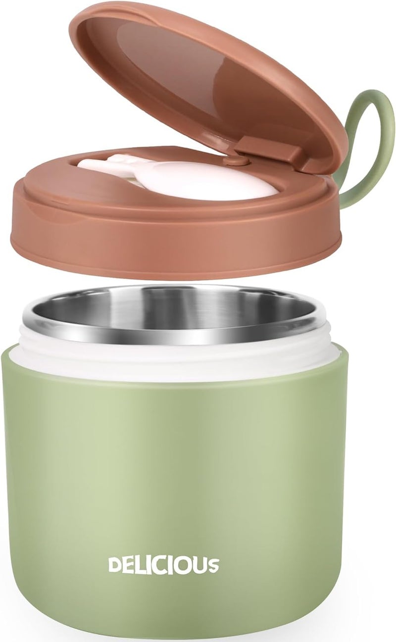 Wosta Travel Soup Bowl Set, Insulated Soup Bowls with Lids, and Folding Spoons for Fruit, Yoghurt Oats, Porridge, Salad - Airtight and Leak Proof, Dishwasher Safe | Thermal Lunch Box. (Green) - Image 1