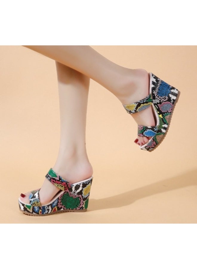 Rup Art Roman Style Wedge Heel Leopard Print Thick Bottom Straw Set Toe Non-Slip Ladies Sandals Women Slippers Rup Art - Image 2