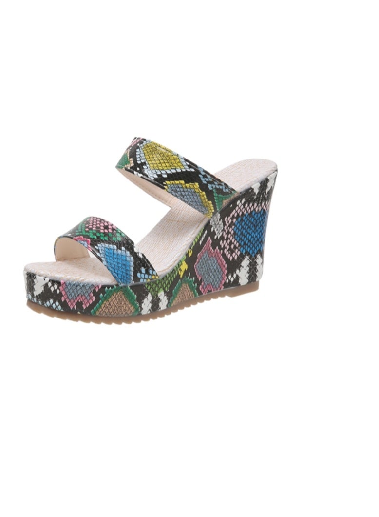 Rup Art Roman Style Wedge Heel Leopard Print Thick Bottom Straw Set Toe Non-Slip Ladies Sandals Women Slippers Rup Art - Image 1