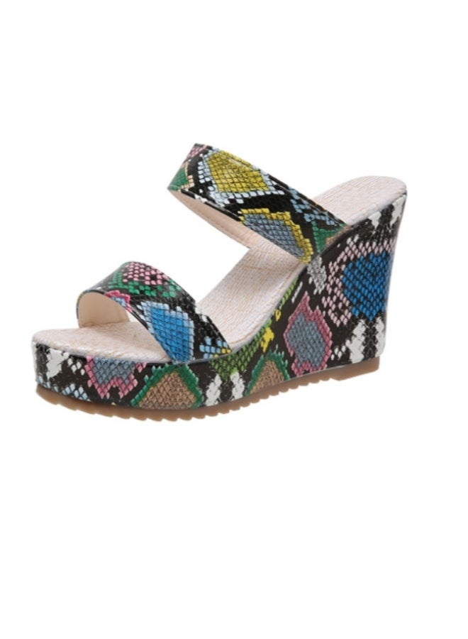 Rup Art Roman Style Wedge Heel Leopard Print Thick Bottom Straw Set Toe Non-Slip Ladies Sandals Women Slippers Rup Art - Image 4