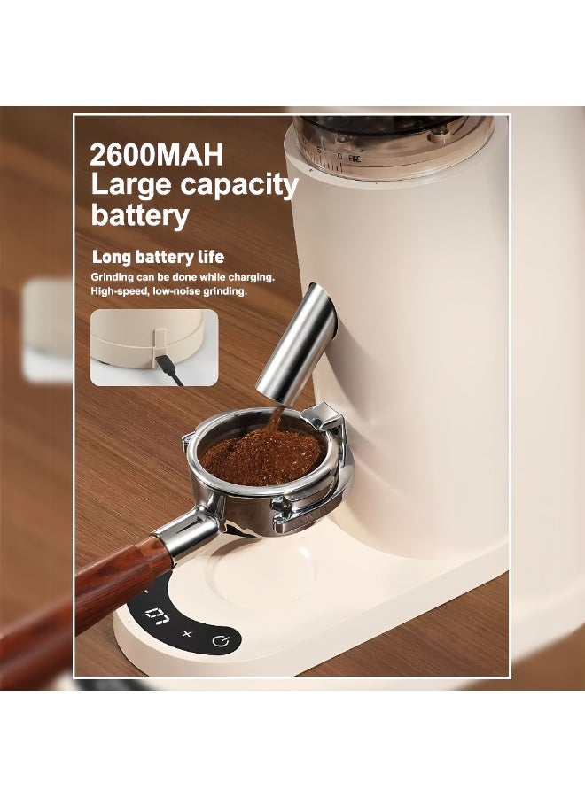 ET-LIFE Portable Coffee Grinder, Fully Automatic, 80g Bean+50g Powder Capacity, 60 Level, 2600mh Battery, CG-0903 Beige - Image 3