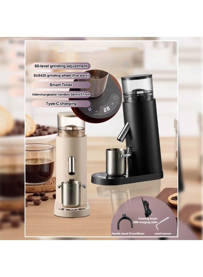 ET-LIFE Portable Coffee Grinder, Fully Automatic, 80g Bean+50g Powder Capacity, 60 Level, 2600mh Battery, CG-0903 Beige - Image 5