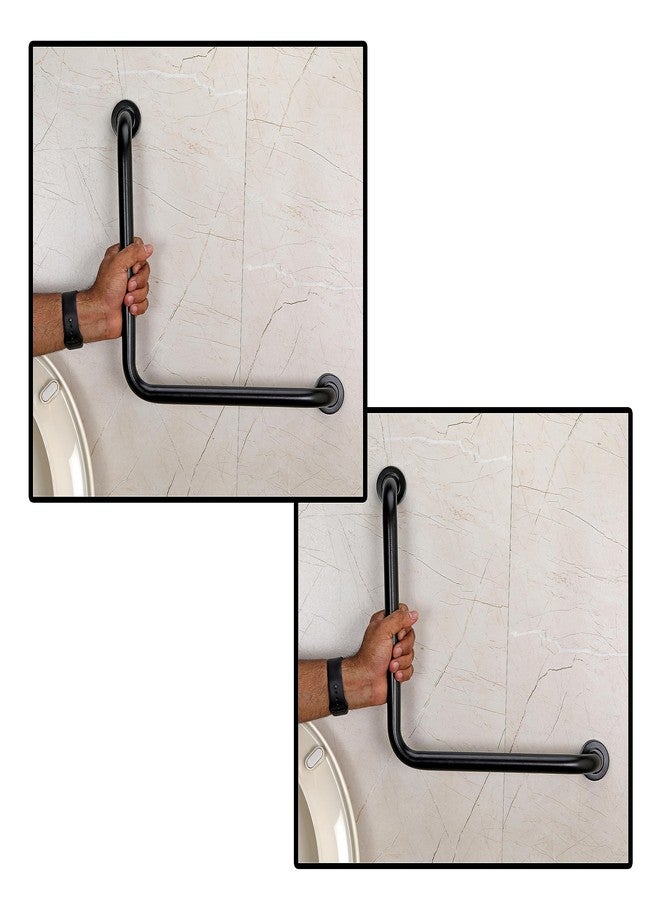 FORTUNE Stainless Steel L Shape Grab Bar for Bathroom & Bathtub Wall Mounted Safety Hand Support Rail, Balance Handle, Towel Bar, Bathroom Accessories Homes, Hotels - (Pack of 2, Black Finish) - Image 1