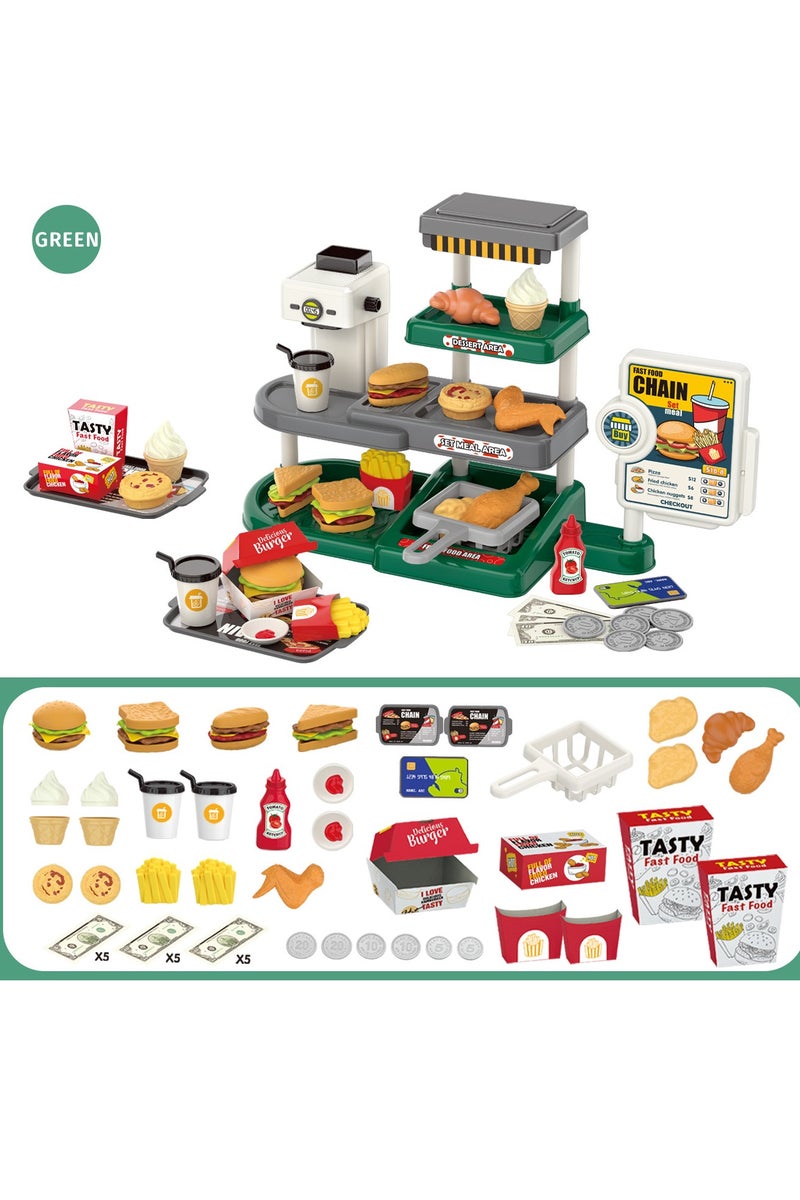 Grill sizzling burgers! Be a chef with the talking grill that lights up Take orders from friends and learn counting with play money