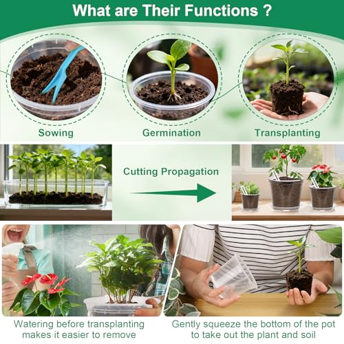 Jollidecor 45Pcs Clear Plastic Nursery Pots with Drainage Holes and Saucers, 3/4/5/6/7Inch Seedling Starter Flower Pots with Tool for Indoor Outdoor Gardening Flower, Herb, Succulent Transplanting - Image 5