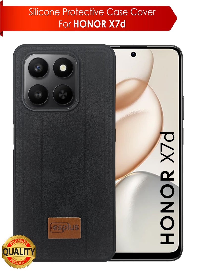 جراب خلفي فاخر من السيليكون بلمسة نهائية جلدية لهاتف Honor X7d | غطاء سيليكون عالي الجودة مصمم خصيصًا لهاتف Honor X7d | حماية فائقة من الصدمات، مقاوم للصدمات، مقاوم لبصمات الأصابع، ملمس مريح، جراب متين لحماية ظهر هاتف Honor X7d - أسود - Image 1