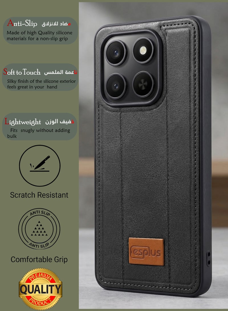 جراب خلفي فاخر من السيليكون بلمسة نهائية جلدية لهاتف Honor X7d | غطاء سيليكون عالي الجودة مصمم خصيصًا لهاتف Honor X7d | حماية فائقة من الصدمات، مقاوم للصدمات، مقاوم لبصمات الأصابع، ملمس مريح، جراب متين لحماية ظهر هاتف Honor X7d - أسود - Image 2