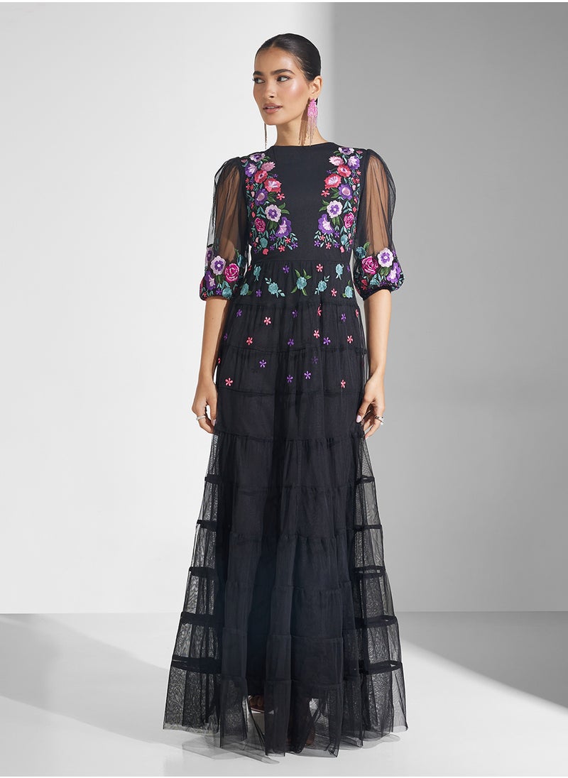 Frock and Frill - Embellished Pleated Maxi Dress - Image 1