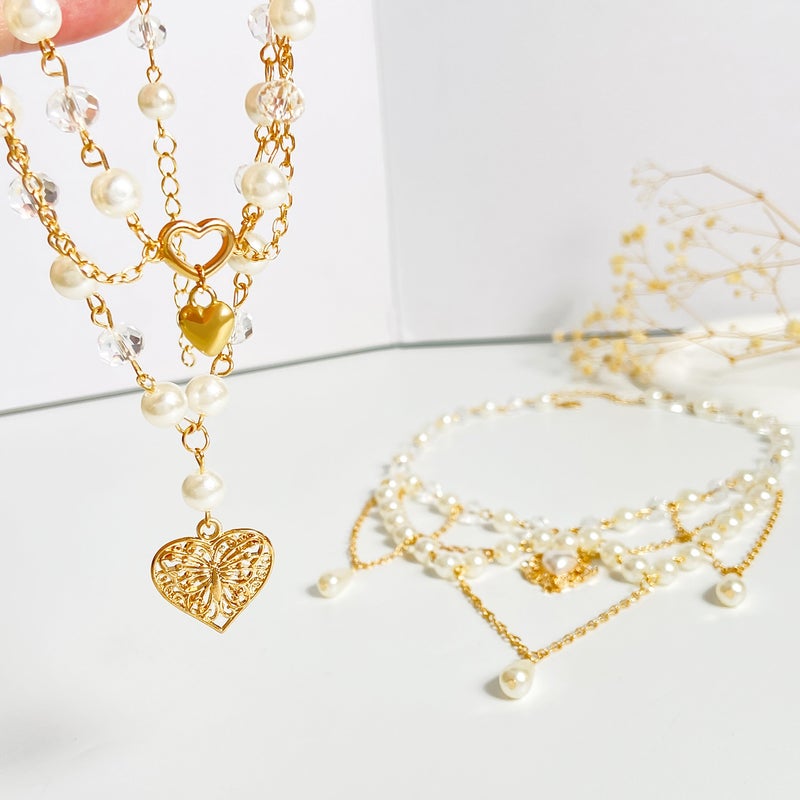 ofeankri European and American Cross-border Accessories: Unique Design Hot Girl Pearl Tassel Heart Cross Butterfly All-match Necklace for Women - Image 3
