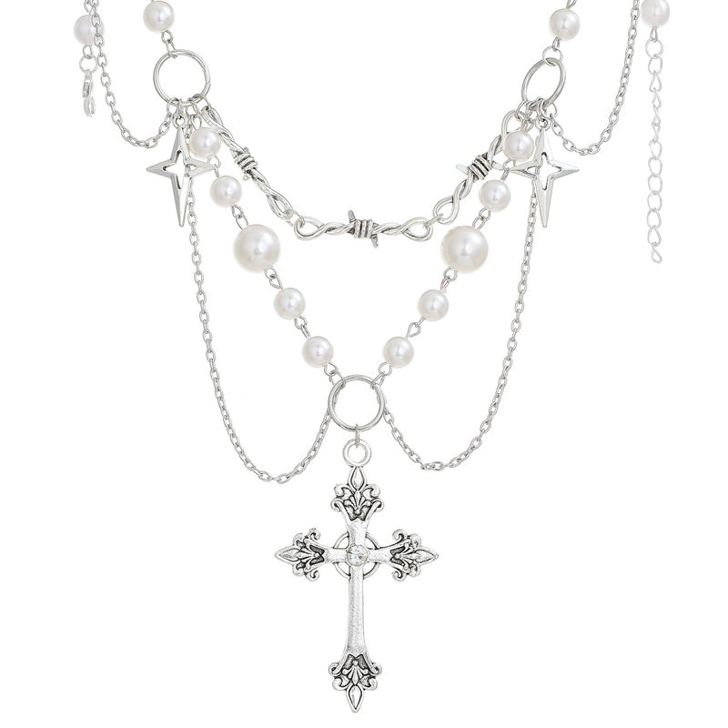 ofeankri European and American Cross-border Accessories: Unique Design Hot Girl Pearl Tassel Heart Cross Butterfly All-match Necklace for Women - Image 5