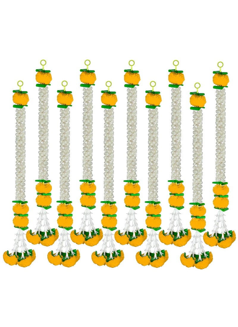 iHandikart iHandikart Marigold Jasmine Garland with Rajnigandha Flower in The Bottom Used for Festival DecorationOffice Home Diwali Decoration Size 28 Inches Colour Yellow Pack of 10 3330110  - Image 1