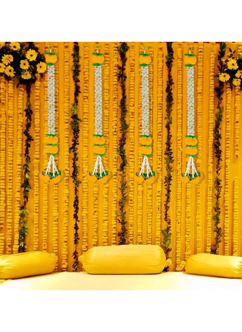 iHandikart iHandikart Marigold Jasmine Garland with Rajnigandha Flower in The Bottom Used for Festival DecorationOffice Home Diwali Decoration Size 28 Inches Colour Yellow Pack of 10 3330110  - Image 2