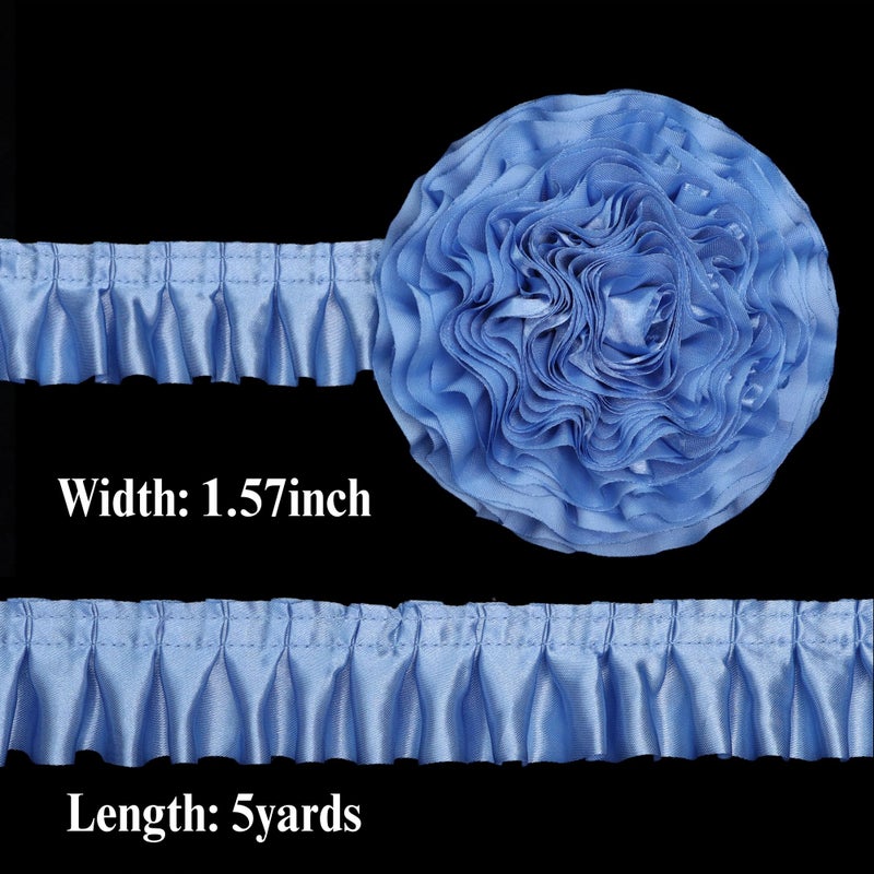 AIETSYEI Blue Ruffle Pleated Lace Trim Satin Ribbon Gather Ruffle Edge for Applique Sewing Crafts, Home Decoration - Image 2