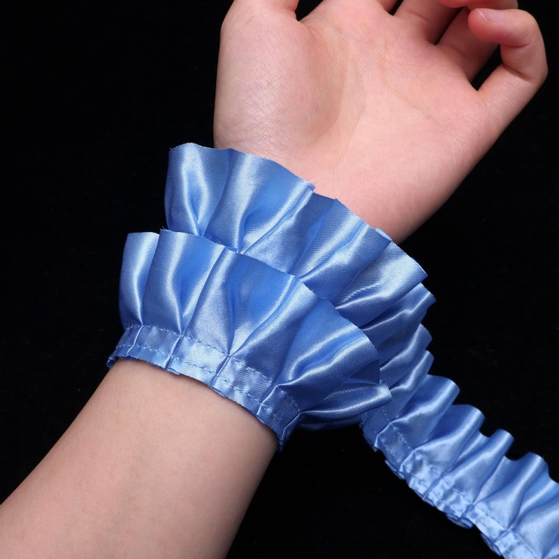 AIETSYEI Blue Ruffle Pleated Lace Trim Satin Ribbon Gather Ruffle Edge for Applique Sewing Crafts, Home Decoration - Image 4