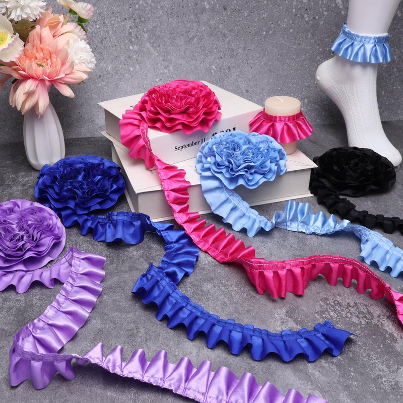AIETSYEI Blue Ruffle Pleated Lace Trim Satin Ribbon Gather Ruffle Edge for Applique Sewing Crafts, Home Decoration - Image 5