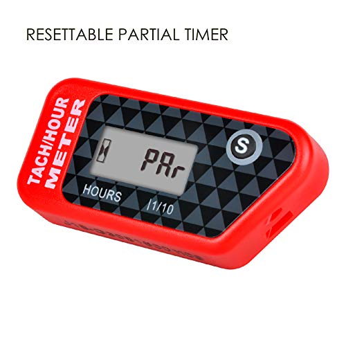 Jayron Digital LCD Tachometer Inductive Tach Hour Meter Display Max RPM Waterproof for Most Gas Engine Marine ATV Generator Lawn Tractor Motorcycle (red) - Image 2