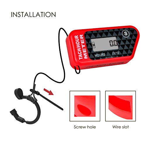 Jayron Digital LCD Tachometer Inductive Tach Hour Meter Display Max RPM Waterproof for Most Gas Engine Marine ATV Generator Lawn Tractor Motorcycle (red) - Image 4