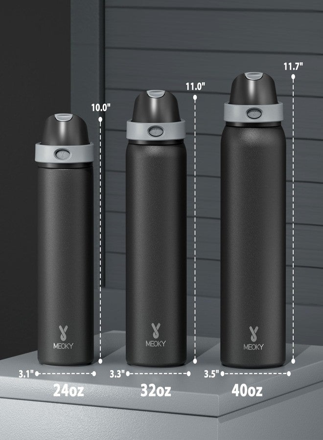 Meoky 950ml Metal Water Bottle for Sports: Meoky Stainless Steel Water Bottle with 2-in-1 Straw and Spout Lid - Leak Proof, Cold for 24 Hours, Protective Silicone Base, BPA-Free for Gym, Night - Image 3