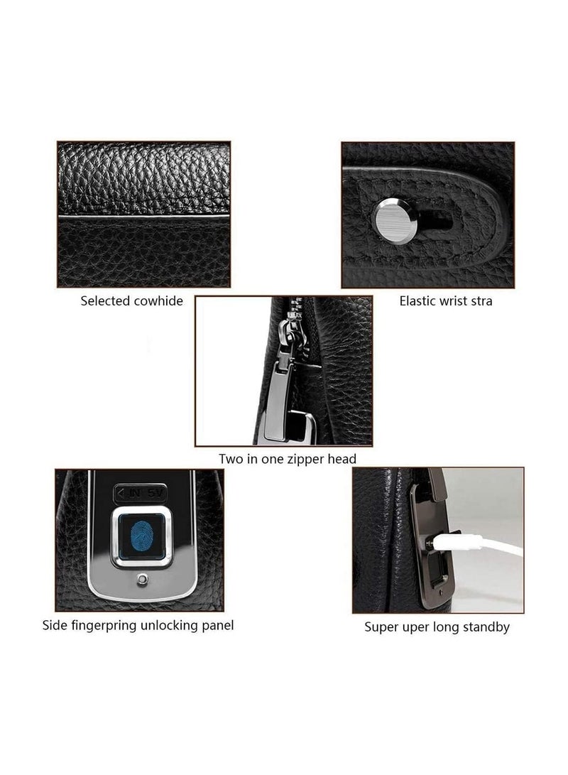 دبليو تيك حقيبة قفل بصمة الأصابع الجلدية للرجال والنساء حقيبة يد للذكور محافظ المال الطويل حقيبة الهاتف المحمول حقيبة قفل ذكي حقيبة القابض - أسود - Image 3