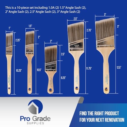 Pro-Grade 10 Pack Pro-Grade Premium Wall/Trim House Paint Brush Set Great for Professional Painter and Home Owners Painting Brushes for Cabinet Decks Fences Interior Exterior & Commercial Paintbrush. - Image 2