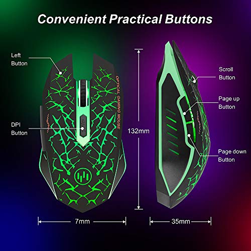VEGCOO C12 Wireless Gaming Mouse,Rechargeable Mice Silent Click Cordless Mouse with 6 Buttons PC Gaming Mice Advanced Technology with 2.4GHZ Up to 2400DPI for PC Laptop (Green) - Image 3