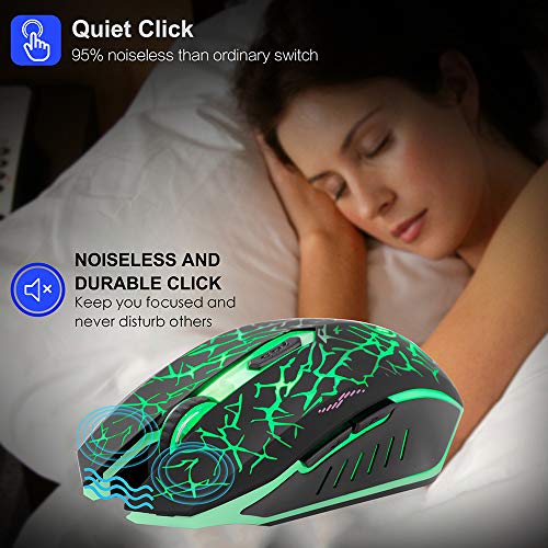VEGCOO C12 Wireless Gaming Mouse,Rechargeable Mice Silent Click Cordless Mouse with 6 Buttons PC Gaming Mice Advanced Technology with 2.4GHZ Up to 2400DPI for PC Laptop (Green) - Image 2