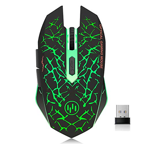 VEGCOO C12 Wireless Gaming Mouse,Rechargeable Mice Silent Click Cordless Mouse with 6 Buttons PC Gaming Mice Advanced Technology with 2.4GHZ Up to 2400DPI for PC Laptop (Green) - Image 1