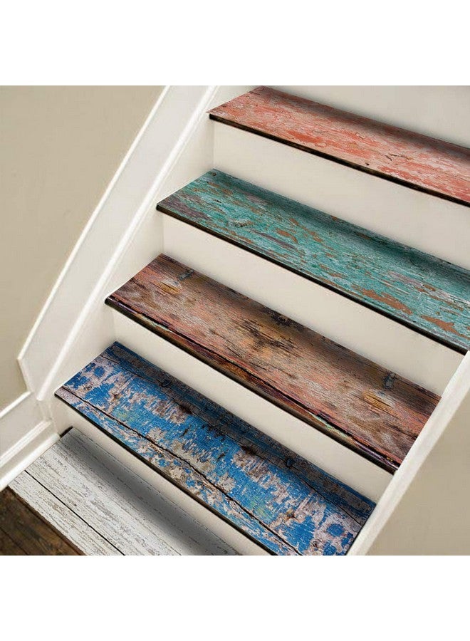FUNLIFE 14 Pcs Self Adhesive Stair Stickers, Peel And Stick Vinyl Stair Risers Staircase Murals Decals Sticker Decor For Steps, 39.37"X7.09", Faux Weathered Color Wood - Image 2