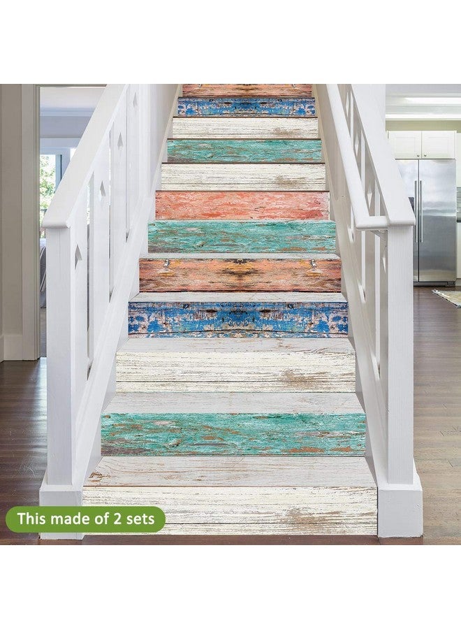 FUNLIFE 14 Pcs Self Adhesive Stair Stickers, Peel And Stick Vinyl Stair Risers Staircase Murals Decals Sticker Decor For Steps, 39.37"X7.09", Faux Weathered Color Wood - Image 3