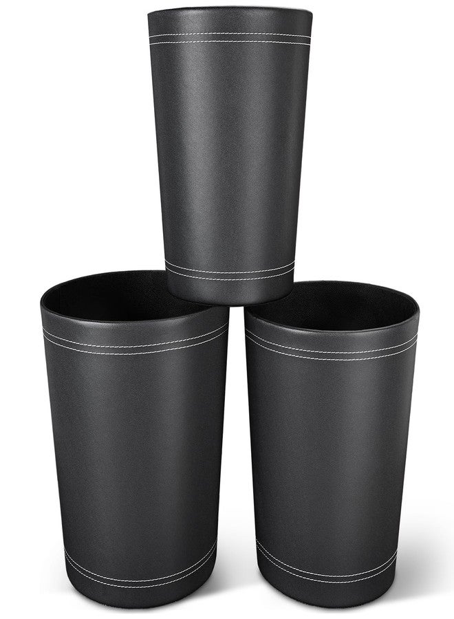 LADSTAG 3 Pack Black Round PU Leather Wastebasket,Trash Basket,Small Trash Can Wastepaper Baskets Garbage Can Container Bins for Bathrooms,home Decorative,Offices,Kids Rooms,bedroom (black) - Image 1