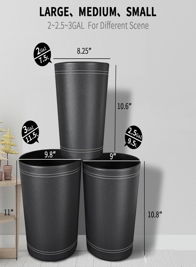 LADSTAG 3 Pack Black Round PU Leather Wastebasket,Trash Basket,Small Trash Can Wastepaper Baskets Garbage Can Container Bins for Bathrooms,home Decorative,Offices,Kids Rooms,bedroom (black) - Image 3