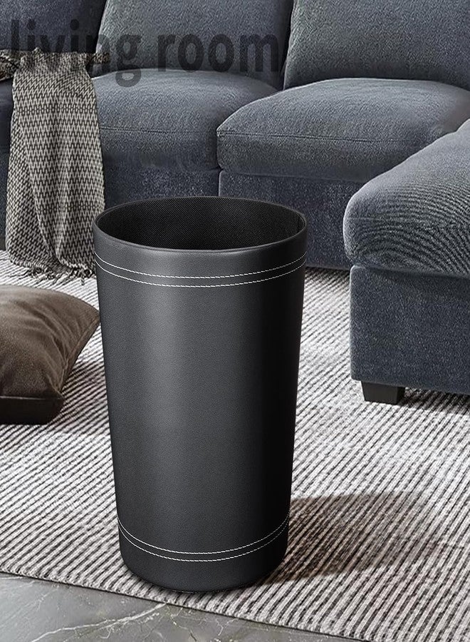 LADSTAG 3 Pack Black Round PU Leather Wastebasket,Trash Basket,Small Trash Can Wastepaper Baskets Garbage Can Container Bins for Bathrooms,home Decorative,Offices,Kids Rooms,bedroom (black) - Image 2