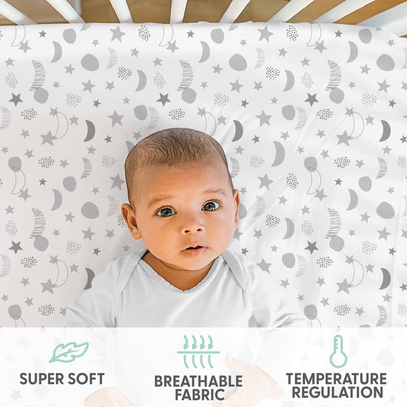 The Peanut Shell The Peanutshell 4-Pack Fitted Crib Sheet Set - Super Soft  Breathable Baby Girl or Boy Crib Sheets, Nursery Decor, Fit for Standard Mattress Cover- Celestial Moon  Stars - Image 2