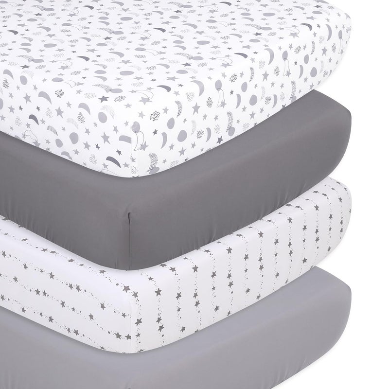 The Peanut Shell The Peanutshell 4-Pack Fitted Crib Sheet Set - Super Soft  Breathable Baby Girl or Boy Crib Sheets, Nursery Decor, Fit for Standard Mattress Cover- Celestial Moon  Stars - Image 1