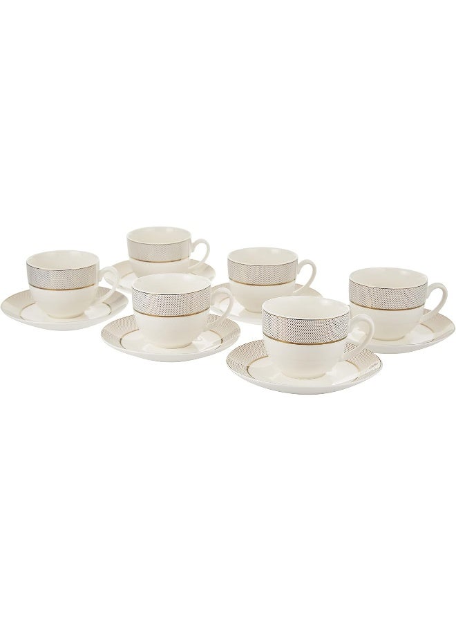 Shallow Bone China Cups And Saucers Set, White/Gold, 220Cc, Ts-200-Lin-D, 15 Pieces - Image 3