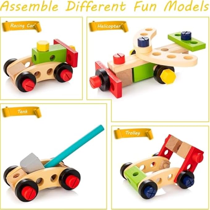 WOODEN TOOL KIT FOR KIDS, EDUCATIONAL CONSTRUCTION BUILDING TOY SET WITH TOOL BOX, WOOD AND PLASTIC, 35X25X15CM - Image 5