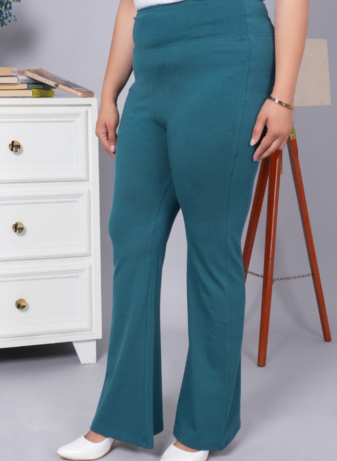 بنطال ليغينغز قطني نسائي من Mlada، سادة، بخصر مرتفع، قابل للتمدد، وقصة واسعة (Bootcut) - Image 3