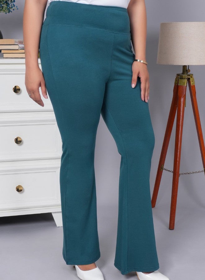 بنطال ليغينغز قطني نسائي من Mlada، سادة، بخصر مرتفع، قابل للتمدد، وقصة واسعة (Bootcut) - Image 2