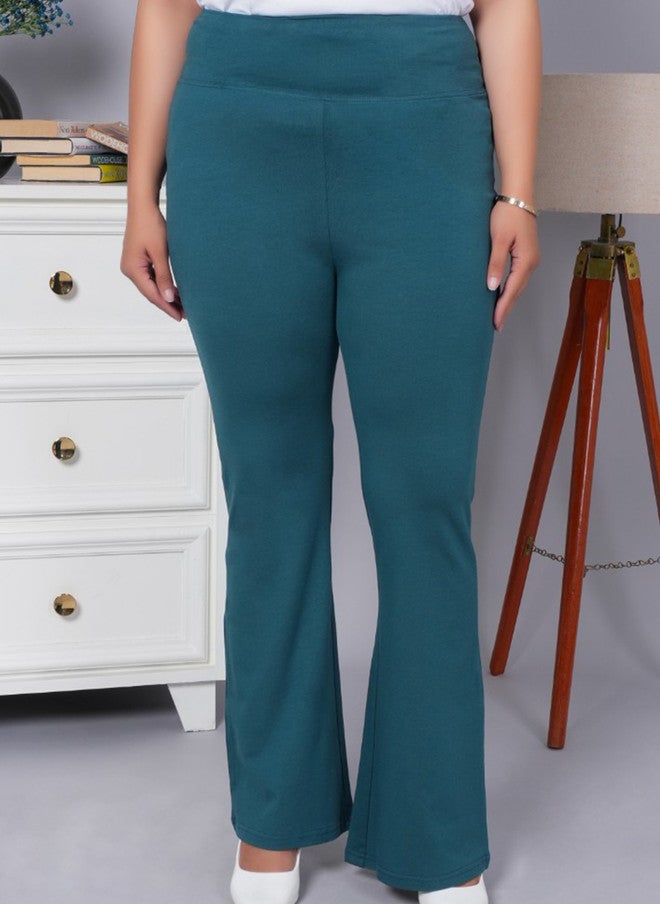 بنطال ليغينغز قطني نسائي من Mlada، سادة، بخصر مرتفع، قابل للتمدد، وقصة واسعة (Bootcut) - Image 1