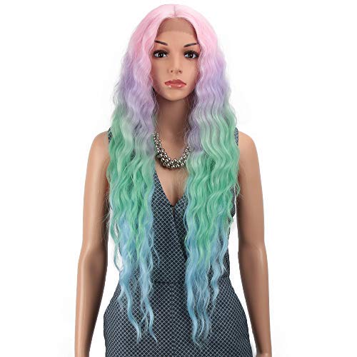 Joedir Lace Front Wigs 30'' Long Wavy Synthetic Wigs For Black Women 130% Density Ombre Rainbow Wigs with Baby Hair(QT PKBL07)