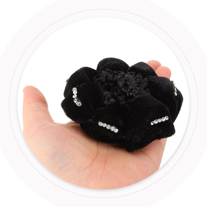 minkissy 4pcs Bun Net Ballet Bank Elastic Cover Hairnet Mesh Holder Rhinestone Elegant Stretch Women Accessories Wraps Black Waitress Clerk Fashion Snood Hair for Dancer Nets Nurse - Image 3