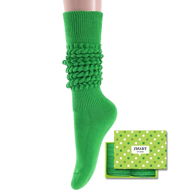 Zmart Green Slouch Socks Women - Scrunchy Slouch High Socks for 80s Retro, Christmas Stocking Stuffers - Image 1