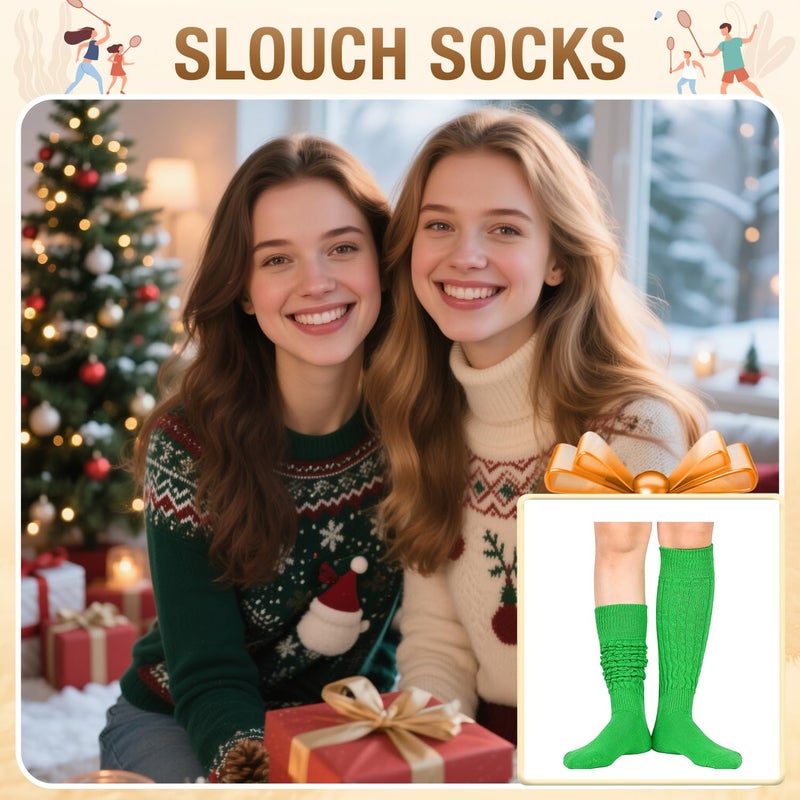 Zmart Green Slouch Socks Women - Scrunchy Slouch High Socks for 80s Retro, Christmas Stocking Stuffers - Image 2
