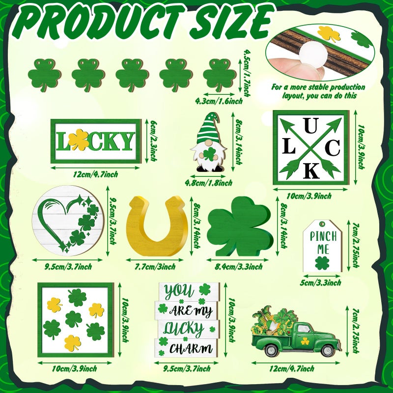 Menkxi 15 Pcs St. Patrick's Day Tiered Tray Decor Set St Patrick's Day Decoration Easter Wooden Table Sign Easter Tiered Tray Decorations Farmhouse Tabletop Decorations for Home Kitchen - Image 2