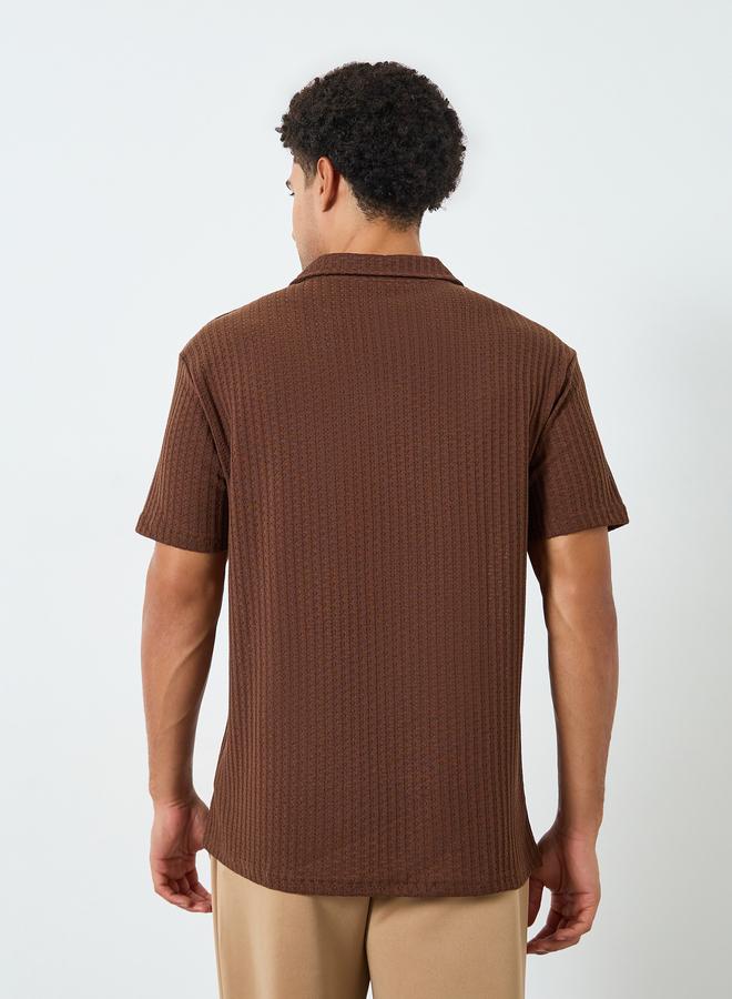 Styli Men Relaxed Mock Open Collar Textured Mesh Polo - Image 4