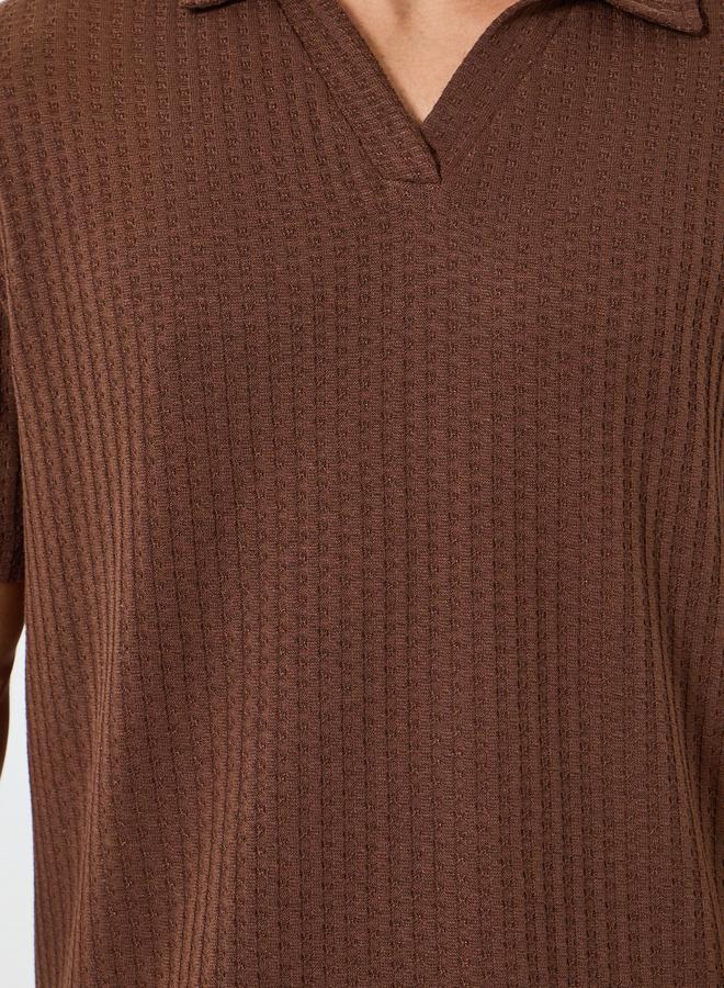 Styli Men Relaxed Mock Open Collar Textured Mesh Polo - Image 3